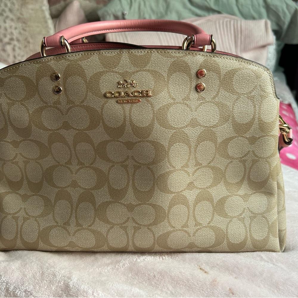 Coach Signature Satchel in Pink & Tan